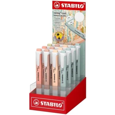 Stabilo Swing Cool Naturecolors Expositor 16 Marcadores Fluorescentes Cuerpo Plano Punta Biselada Tinta a Base de Agua