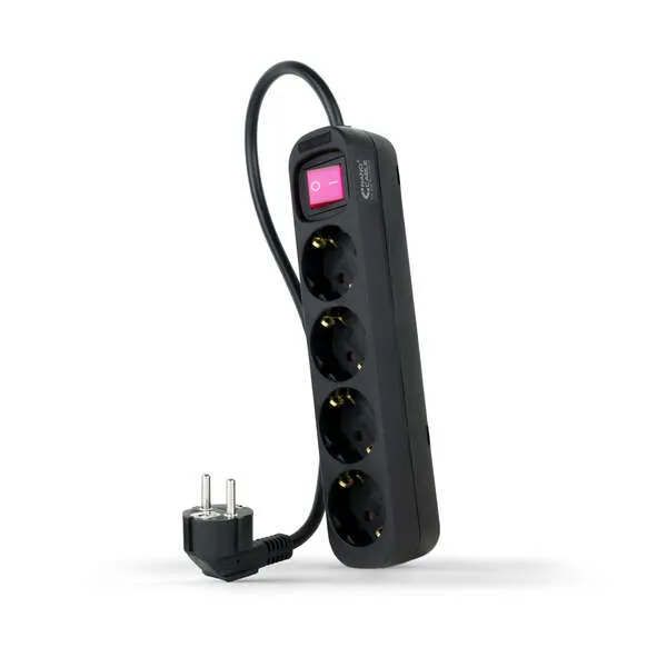 Nanocable Regleta De Proteccion Con 4 Shuckos - Cable De 1.40M - Interruptor On/Off - Color Negro