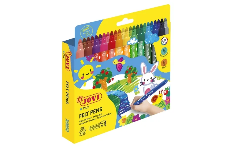 Jovi Felt Pens Estuche De 24 Rotuladores Jumbo - Punta De 5.8Mm - Amplia Variedad De Tonos - Tinta De Gran Fijacion - Capuchon De Seguridad Ventilado - Colores Surtidos