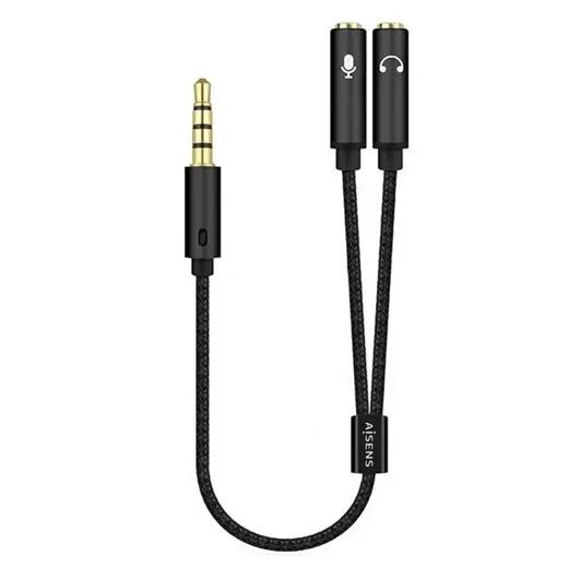 Aisens Cable Adaptador Audio Jack 3.5 4 Pines/M-2Xjack 3.5 3 Pines/H, Negro, 25 Cm