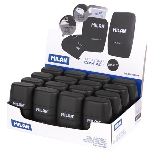 Milan Afilaborras Compact Shadow Caja Expositora 16 Ud Sacapuntas Doble Con Goma