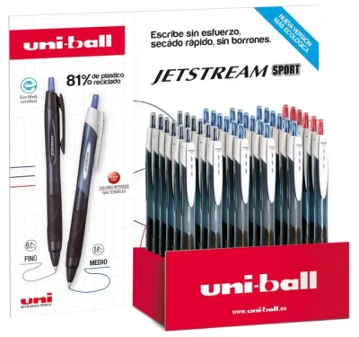 Uni-ball JetStream Sport SXN-150E Expositor 36 Bolígrafos Tinta Pigmentada 1mm Colores Surtidos