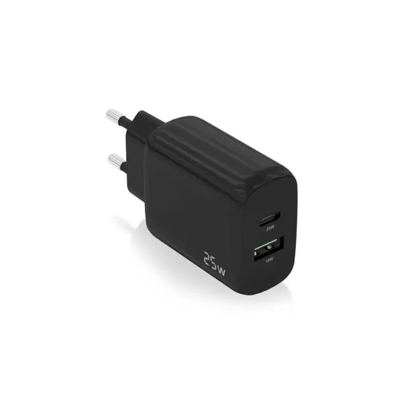 Aisens Cargador 25W USB-C PD3.0 y USB-A QC3.0 Color Negro