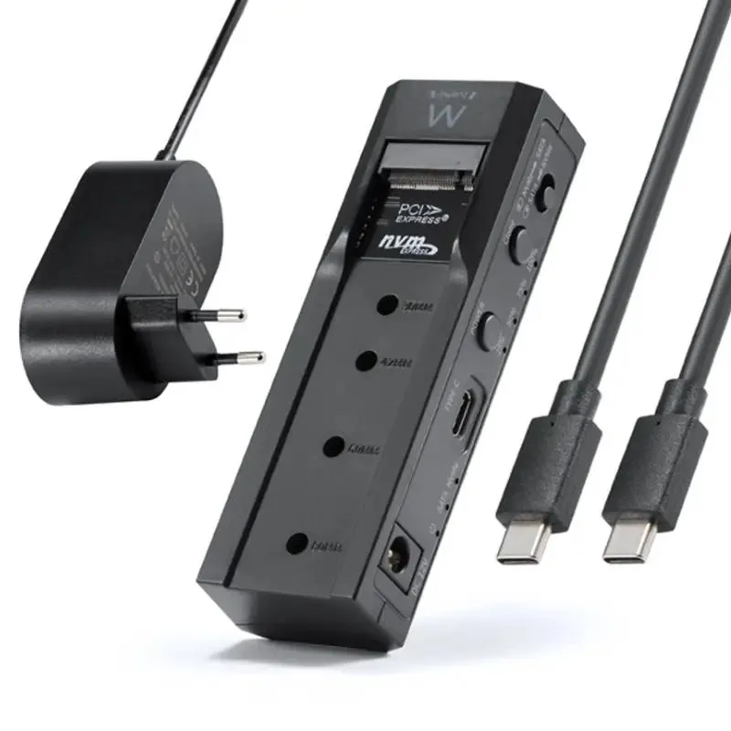 Ewent Clonador Doble Bahía HDD/NVMe M2 USB-C 3.2 Gen2 con Indicador LED y Conversor a SATA