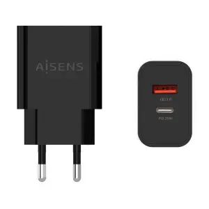 Aisens Cargador 20W USB-C PD3.0 y USB-A QC3.0 Negro