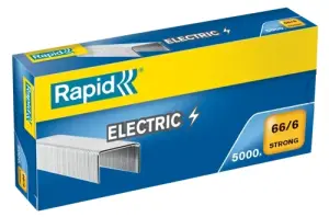 Rapid Strong Caja de 5000 Grapas 66/6 Electric para Grapar hasta 20 Hojas, Alambre Reforzado Galvanizado, Patilla de 6mm