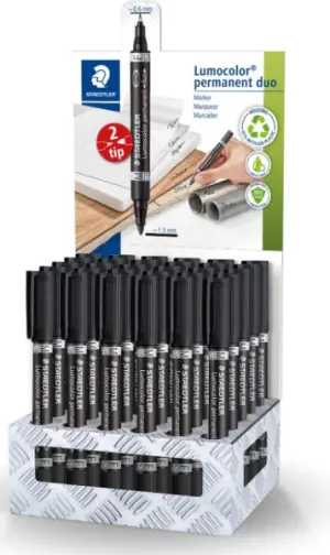 Staedtler Lumocolor 348 Expositor con 30 Rotuladores Permanentes Doble Punta Negro