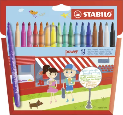 Stabilo Power Pack 18 Rotuladores Colores Punta Media 2mm Tinta Lavable