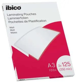Ibico Caja de 100 Laminas de Plastificar Mate A3 125 Micras para Papel y Fotos