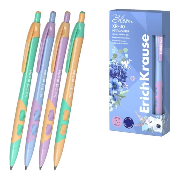 Erichkrause Bloom Xr-30 Matic&Grip Pastel Boligrafo Retractil - Punta De Bola 0.7Mm - Trazo De 0.35Mm - Tinta Azul - Grip De Agarre - Cuerpo En Colores Pastel
