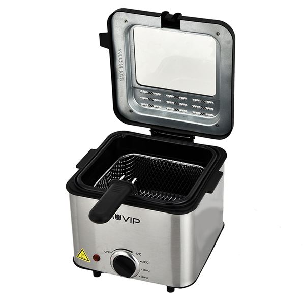 Muvip Freidora Electrica - 1.5 Litros - Asas Tacto Frio - Selector De Temperatura - Desmontable Para Facil Limpieza - Tapa Con Ventana - 1000W