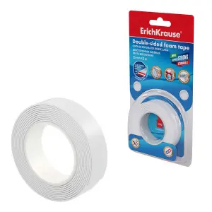 ErichKrause Cinta Adhesiva Doble Cara 15mm x 2m - Alta Adherencia - Color Blanco