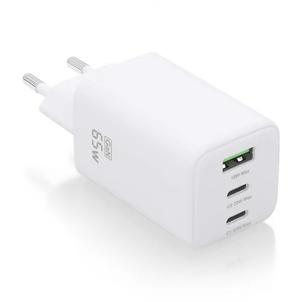 Aisens Cargador Gan Usb-C 65W - Alta Eficiencia Energetica - Tecnologia Ai - Carga Rapida Y Segura - 3 Puertos Usb - Compatible Con Multiples Dispositivos