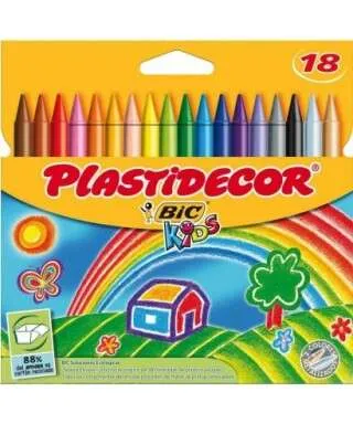 Bic Kids Plastidecor Caja de 18 Lápices de Cera Extraresistentes y Fácil de Sacar Punta