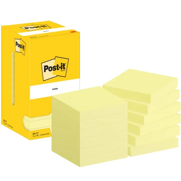 Post-It Pack De 12 Blocs De 100 Notas Adhesivas Reposicionables - Forma Cuadrada - 76X76Mm - Color Amarillo Claro