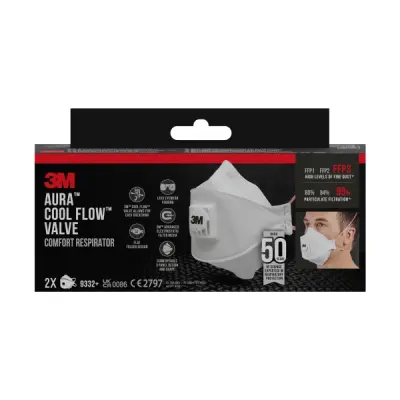 3M Aura Comfort Cool Flow FFP3 Mascarillas Desechables Pack de 2 Color Blanco