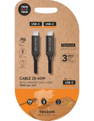 TechOneTech Cable USB-C Macho a USB-C Macho 1m - Recubierto de Nylon Trenzado Negro