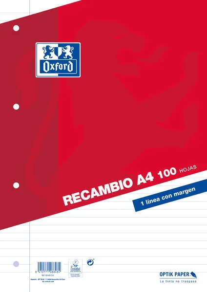 Oxford Recambio Paquete A4 80H + 20H Gratis 1 Línea Con Margen