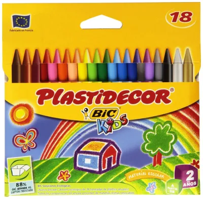 Bic Kids Plastidecor Caja De 18 Lapices De Cera - Extraresistentes - Facil De Sacar Punta - No Mancha