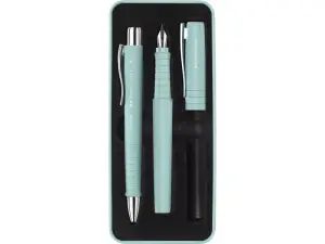 Faber-Castell Poly Pack Bolígrafos Poly Ball y Pluma Estilográfica Verde Claro con Clip de Metal