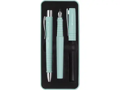 Faber-Castell Poly Pack Bolígrafos Poly Ball y Pluma Estilográfica Verde Claro con Clip de Metal