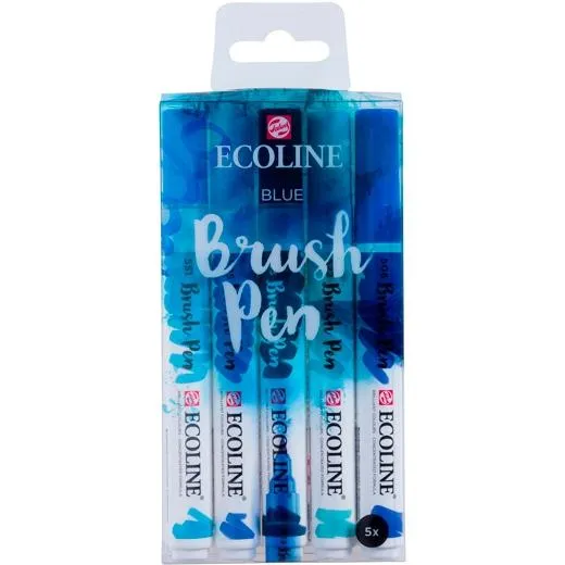 Talens Ecoline Rotuladores Brush Pen Punta Pincel Azul Estuche 5 Ud