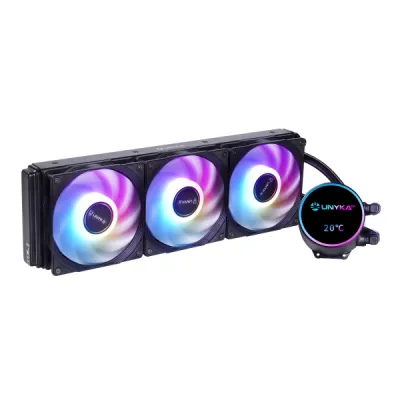 Unykach Aquastorm NEO 360 Kit Refrigeración Líquida, 3 Ventiladores 120mm, RGB, Visualización Temperatura CPU