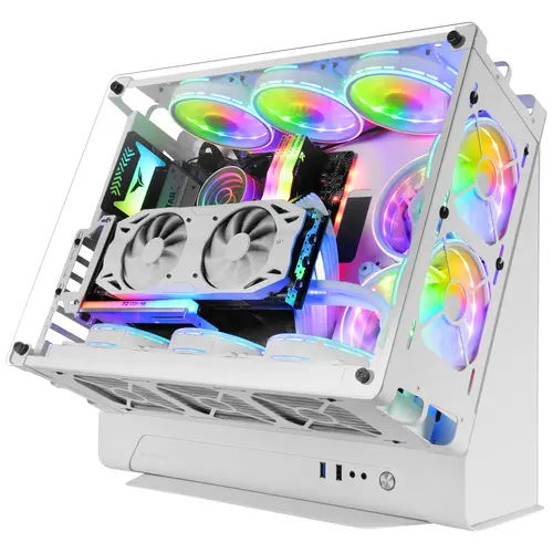 Caja Microatx Gaming Mars Gaming Mcb White Diseño Custom Premium Sistema Modular Sin Fuente De Alimentacion