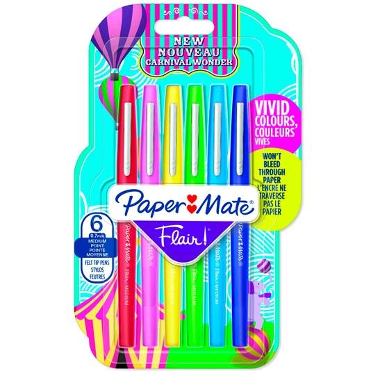 Paper Mate Flair Original Rotulador Punta De Fibra Tapón Hermético Carnival Blister 6 Colores