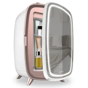 Cecotec CoolingBeauty 6000 Nevera para Cosméticos con Espejo - 6L - Luz LED - Enfriamiento hasta 10ºC - Color Blanco y Rosa