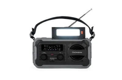 Thomson Radio Solar Portátil AM/FM 8000mAh con Linterna y Powerbank - Gris