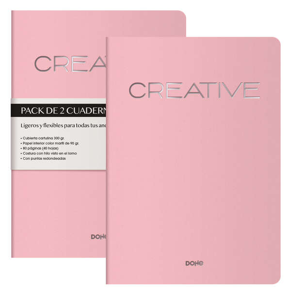 Dohe Creative Cuaderno Notebook A4 40 Hojas Lisas - Papel Ahuesado 90 G/M2 - Tapa En Cartulina 300G/M2 - Color Rosa