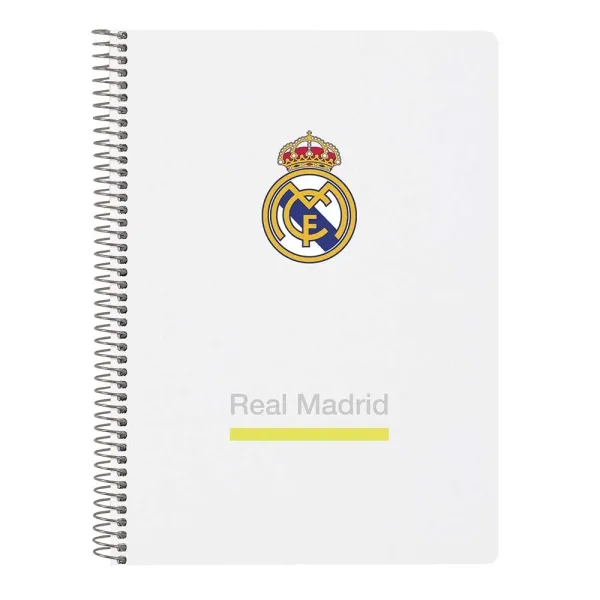 Safta Cuaderno Espiral Real Madrid - Tapas Duras - 80 Hojas A4 Cuadriculada 4x4mm - 15.5x22x1cm - Blanco y Negro