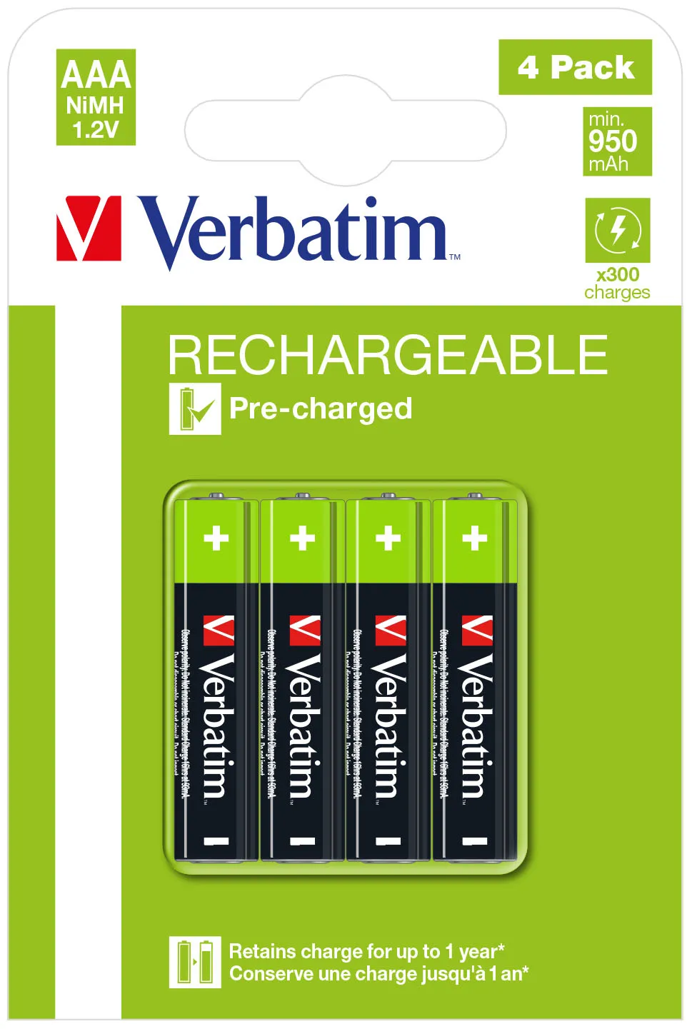 VERBATIM PILAS ALCALINAS RECARGABLES AAA - HR03 - (PACK 4 UDS) (SUSTITUYE 49942)