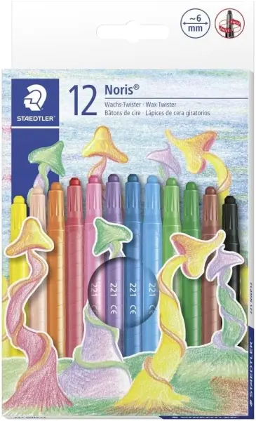 Staedtler Noris 221 Pack de 12 Ceras Giratorias 6mm Colores Surtidos