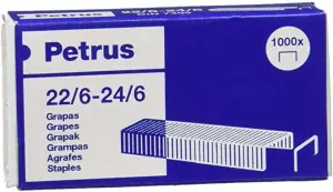 Petrus Grapas Galvanizadas 22/6 - Hasta 30 Hojas - Caja de 1000 Unidades
