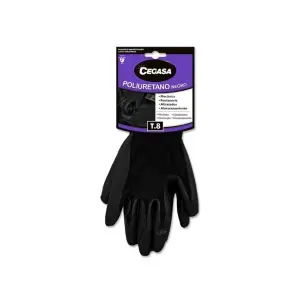 Cegasa Guantes de Trabajo Talla 8 en Poliester con Recubrimiento de Poliuretano Negro