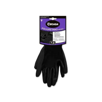 Cegasa Guantes de Trabajo Talla 8 en Poliester con Recubrimiento de Poliuretano Negro