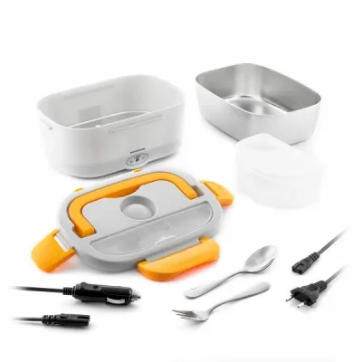 InnovaGoods Lunffi Fiambrera Eléctrica 1.5L 60W Acero Inoxidable Naranja y Blanco