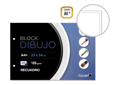 Golden Bloc de Dibujo A4+ 20 Hojas 135gr Encolado con 2 Taladros