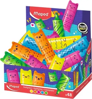 Maped Kawaii Expositor con 48 Mini Marcadores Fluorescentes Neon, Trazo de 1 a 5mm, Colores Surtidos