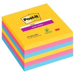 Post-it Super Sticky Pack de 6 Blocs de 90 Notas Adhesivas Reposicionables 101x101mm Colores Surtidos