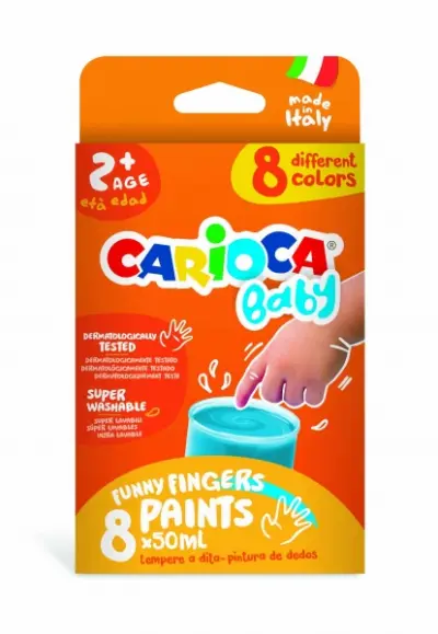 Carioca Tempera Baby Pack 8 Botes Pintura Dedos 2+ Lavable Atoxica Sin Olor
