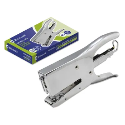 Bismark Grapadora De Tenaza Cromada - Capacidad De Grapado 40 Hojas - Diseño Ergonomico - Alta Durabilidad - Color Plata