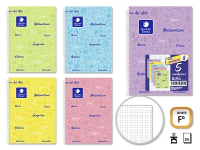 Golden Pack de 5 Cuadernos Folio 80 Hojas 90gr Cuadricula 4x4 Colores Pastel