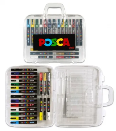 Posca Maleta de Plástico con 20 Marcadores de Pintura Tinta Pigmentada Base Agua