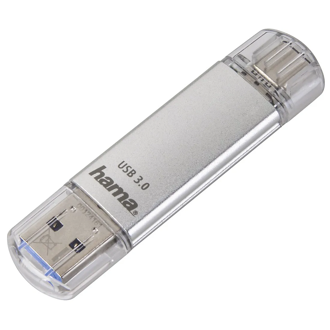 Hama Laeta Pendrive USB 3.0 16GB - 40Mb/s - OTG - USB-C y USB-A - Cuerpo Metálico Plata