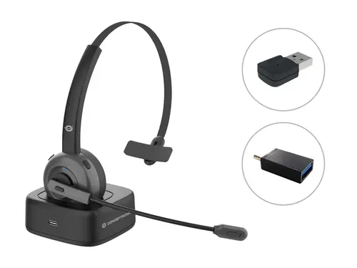 Headset Bluetooth Conceptronic Con Base De Carga Adaptador Bluetooth Incluido Polona03Bda