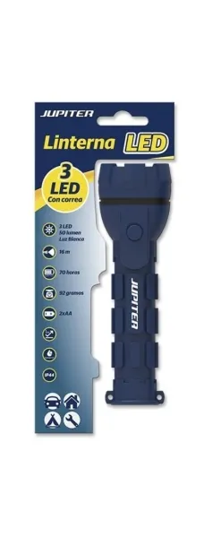 Jupiter Linterna LED Blanca 50lm IP44 Cuerpo de Goma 2 Pilas AA Azul