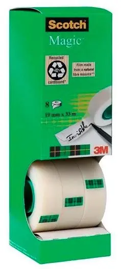 Scotch Magic Cinta Adhesiva Invisible 19mm x 33m - Pack Ahorro de 8 Rollos